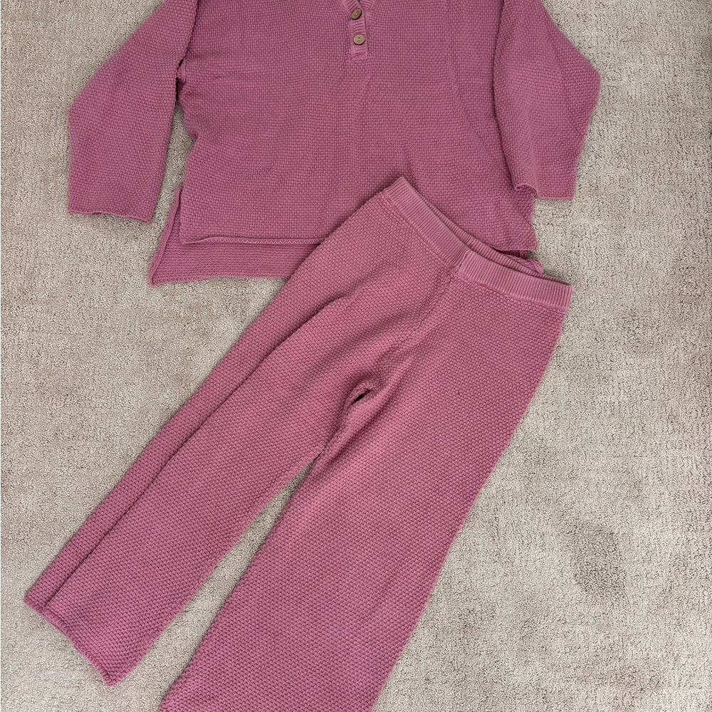 Free People Mauve Pink Waffle-Knit Set